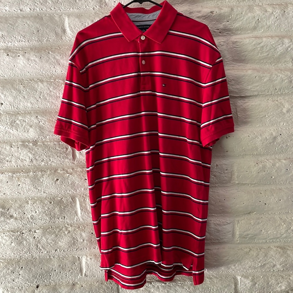 Tommy Hilfiger red striped polo shirt